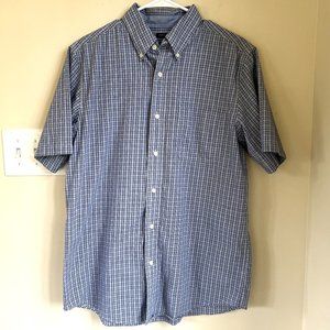 Chaps Easy Care Plaid Short Sleeve Shirt, Sky Blue/Navy, Size M